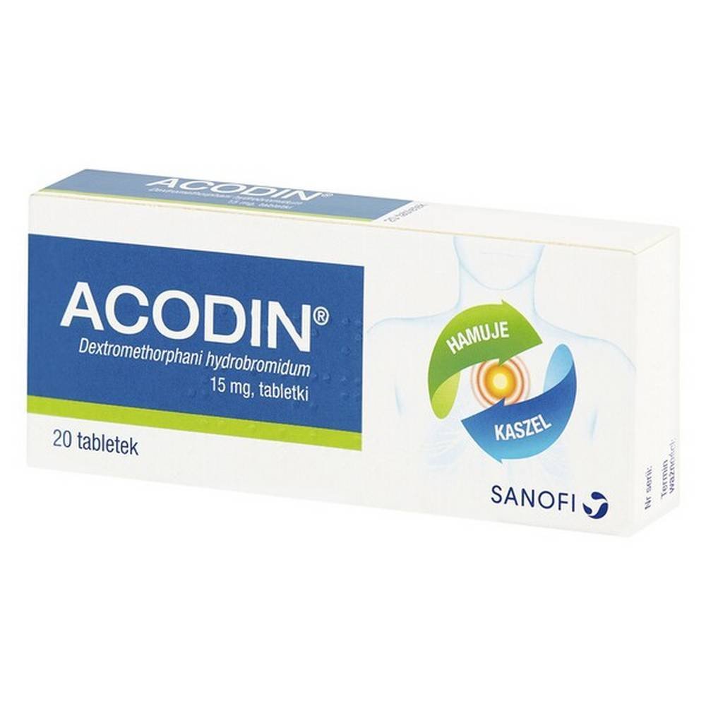 acodin-15-mg-20 Acodin 15 mg (20 tablets) – Cough suppressant for dry cough relief.